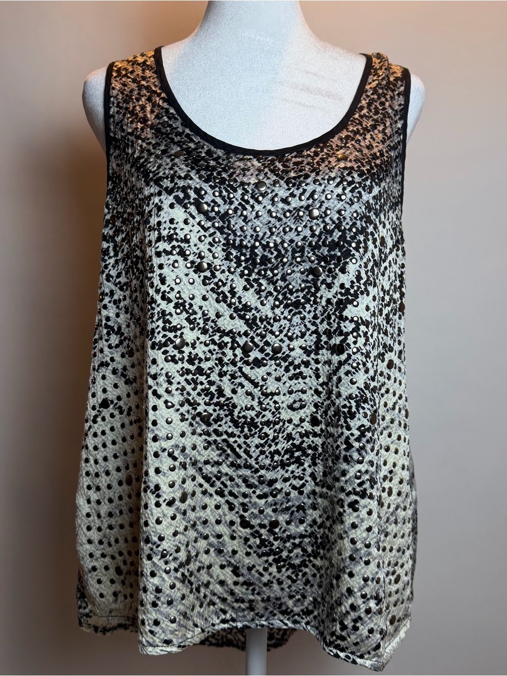 Jaloux Sleeveless Silk Snakeskin Ombré Tank With Metal Embellishments